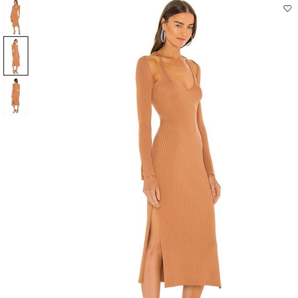 Jonathan Simkhai ESPERANZA COMPACT CUTOUT SHAWL DRESS IN CAMEL - Picture 1 of 2